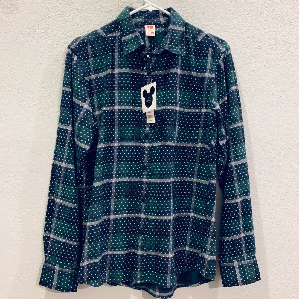 Uniqlo Mickey Plaid Button Up